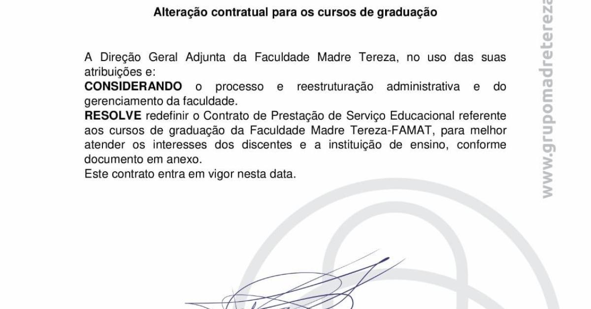 ALTERAÇÃO CONTRATUAL PARA OS CURSOS DE GRADUAÇÃO ALTERAÇÃO CONTRATUAL PARA OS CURSOS DE GRADUAÇÃO