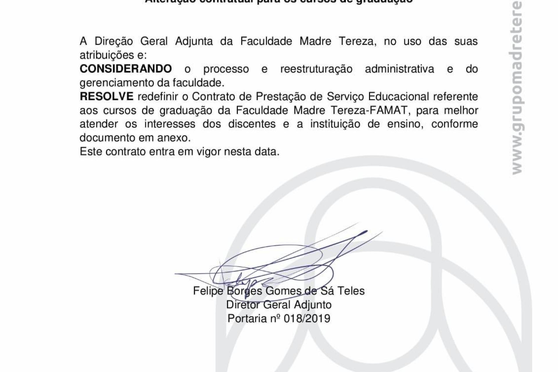 ALTERAÇÃO CONTRATUAL PARA OS CURSOS DE GRADUAÇÃO