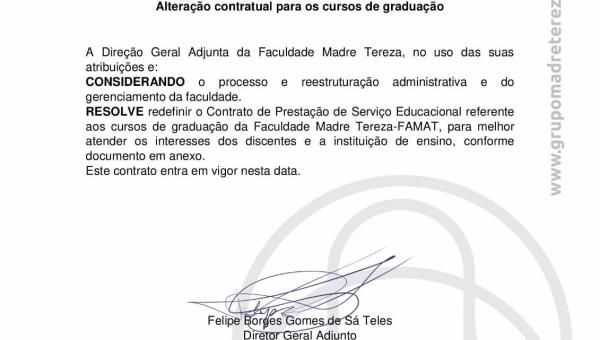 ALTERAÇÃO CONTRATUAL PARA OS CURSOS DE GRADUAÇÃO