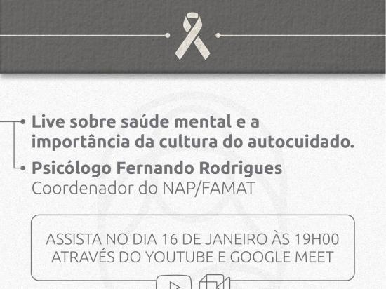 Janeiro Branco: live aborda a importância da cultura da saúde mental